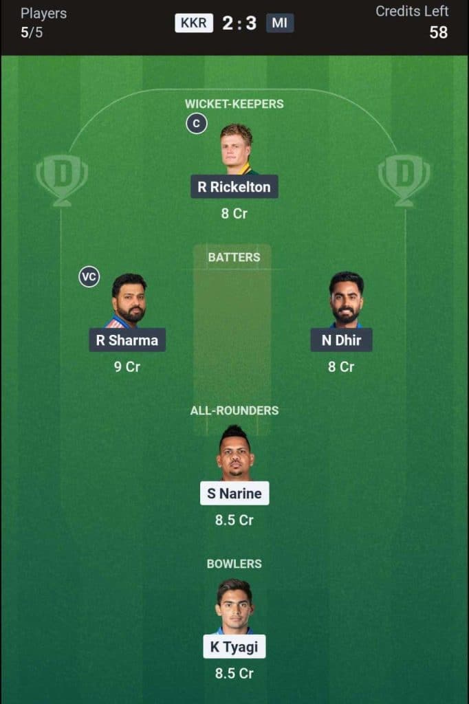 KKR vs MI Match 65 (2nd Innings) Team 3 KKR vs MI Match 65 (2nd Innings) Team 3