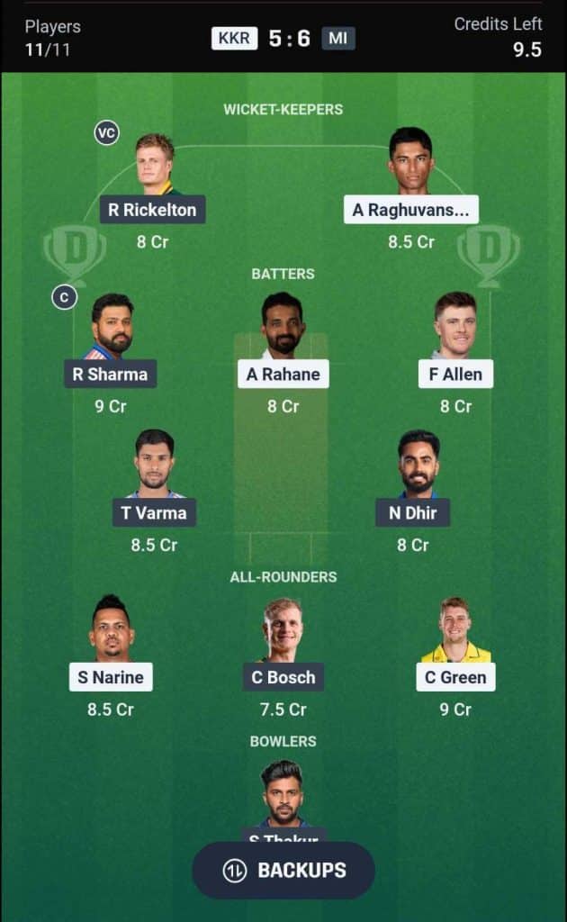 Dream11 Team 3 for KKR vs MI IPL 2026 Match 65