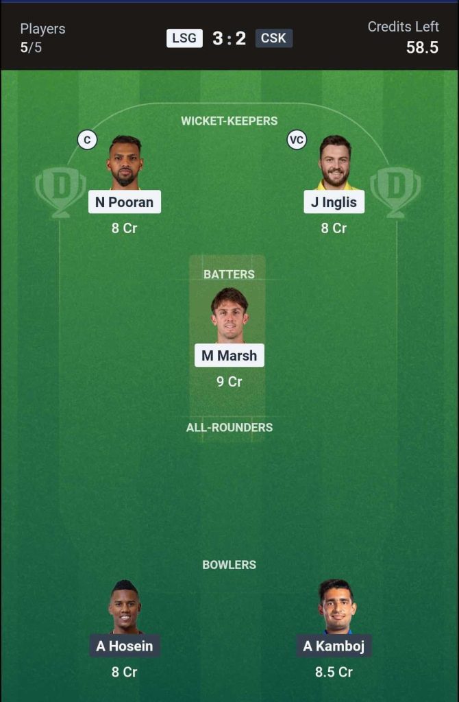LSG vs CSK Match 59 (2nd Innings) Dream11 Team 1