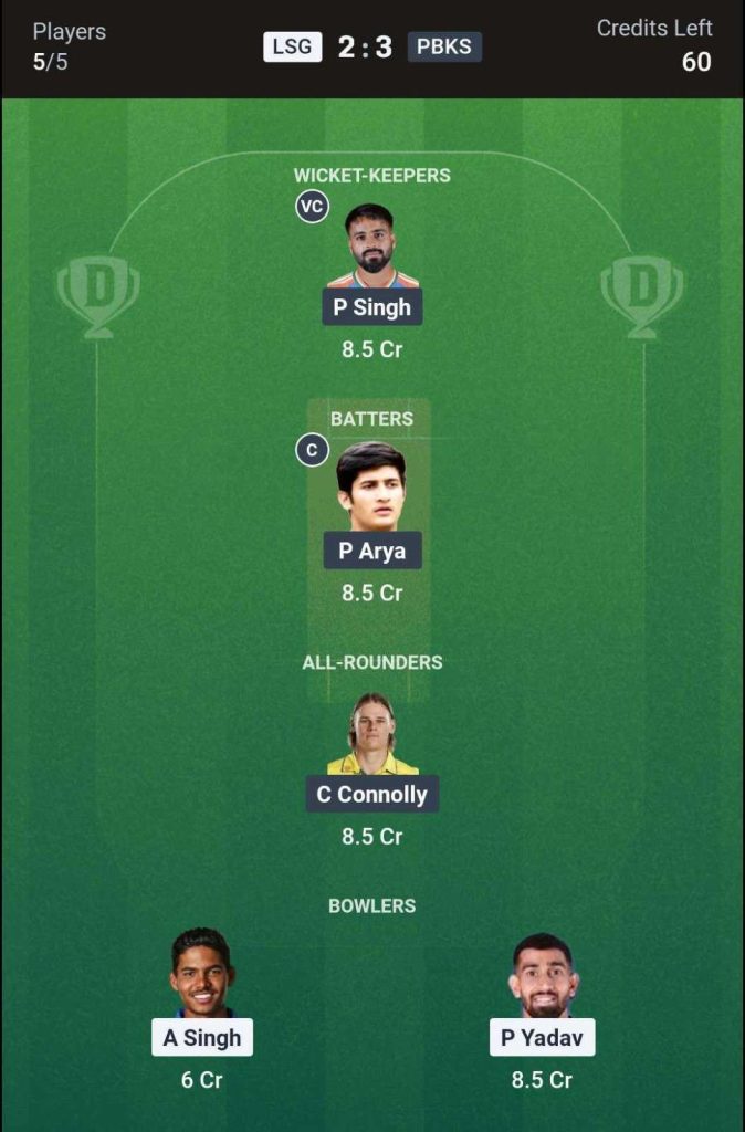 LSG vs PBKS Match 68 2nd Innings Dream11 Team 1 LSG vs PBKS Match 68 2nd Innings Dream11 Team 1