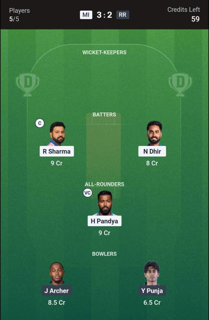 MI vs RR IPL 2026 2nd Innings Dream11 Team 2