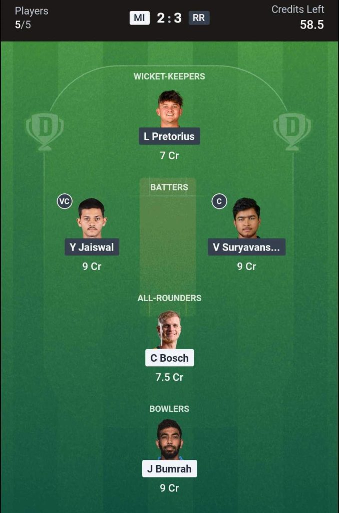 MI vs RR IPL 2026 2nd Innings Dream11 Team 3