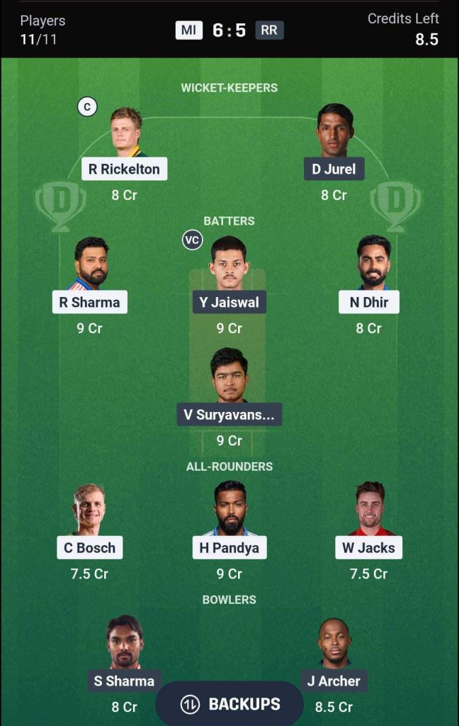 MI vs RR IPL 2026 Match 69 Dream11 Team 2