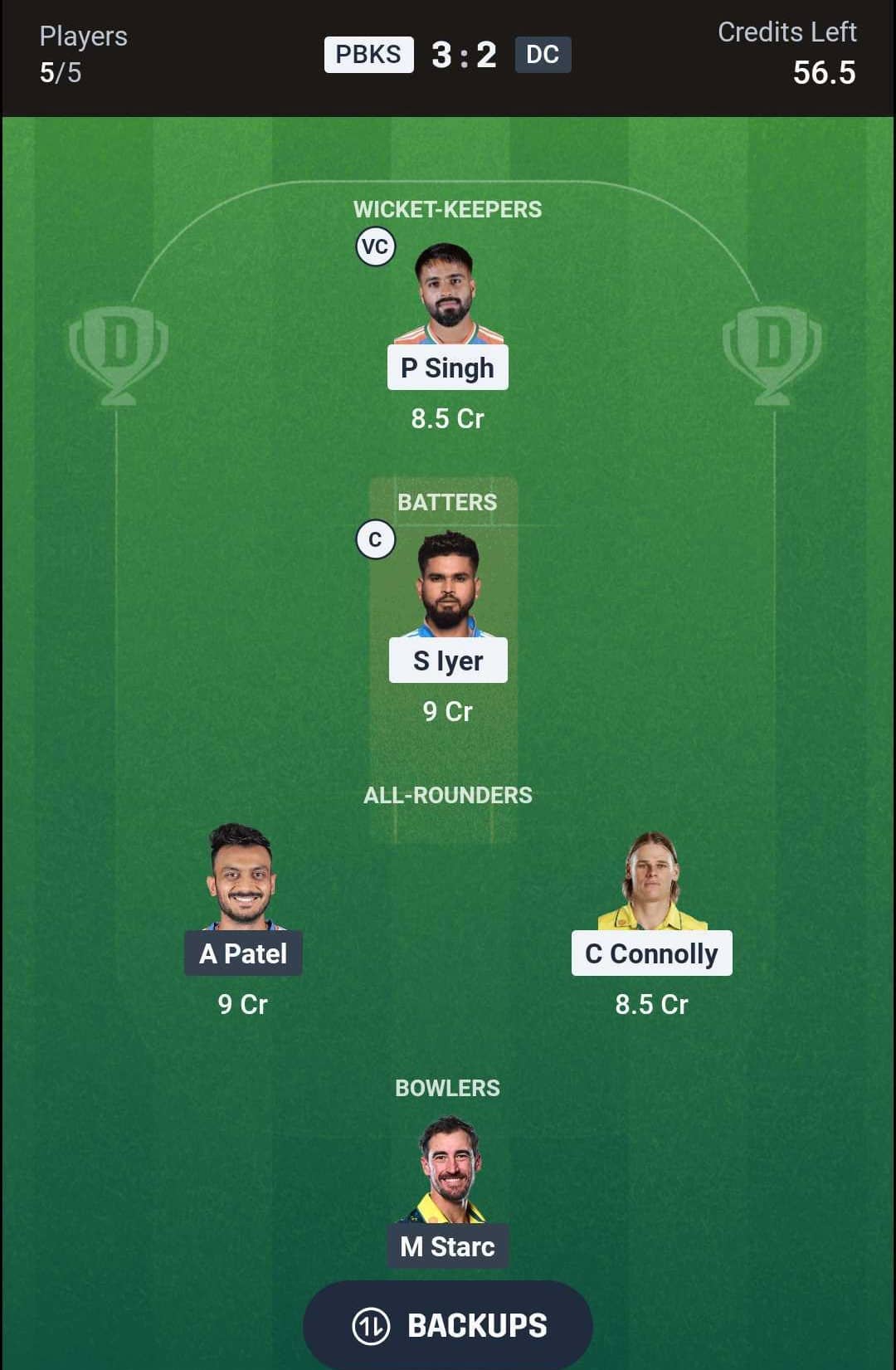 PBKS vs DC Match 55 (2nd Innings) Dream11 Team 2
