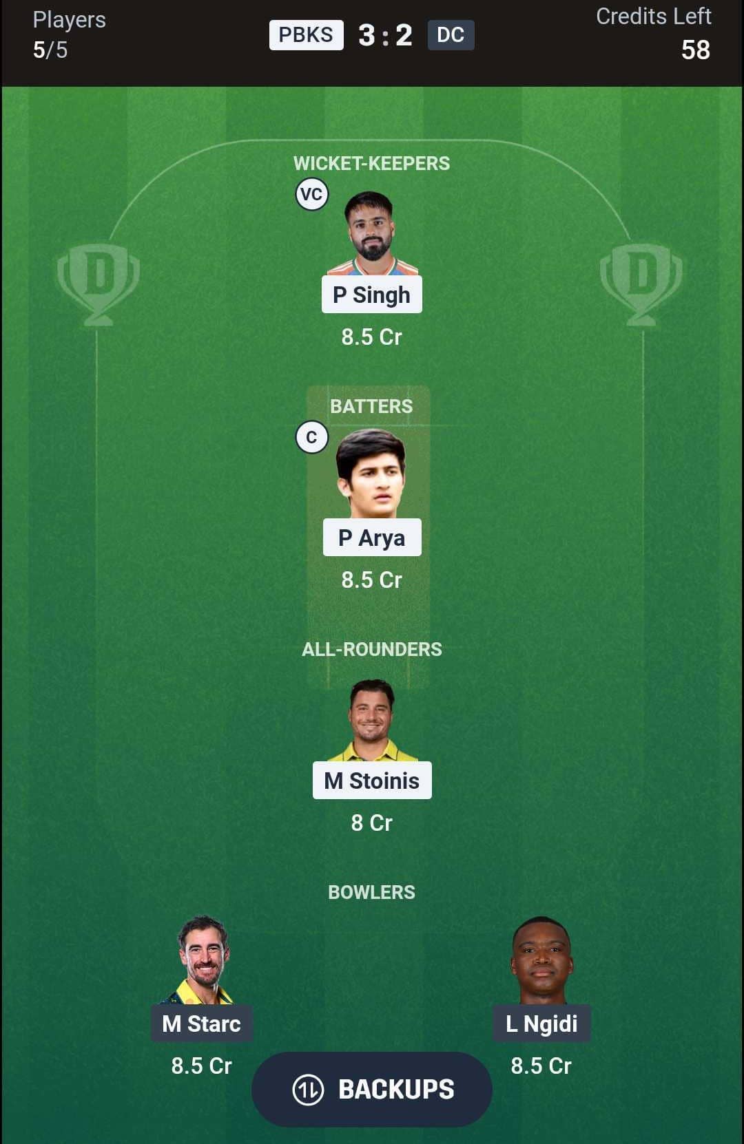 PBKS vs DC Match 55 (2nd Innings) Dream11 Team 3