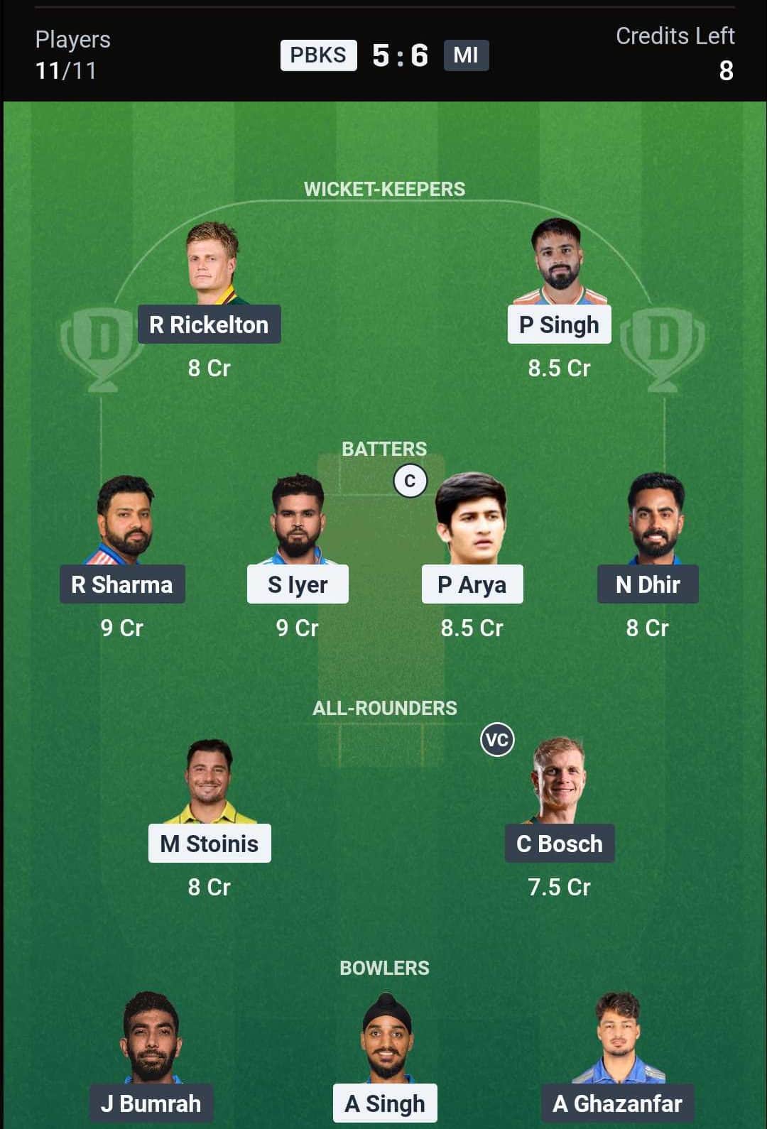 PBKS vs MI IPL 2026 Match 58 Dream11 Team 3