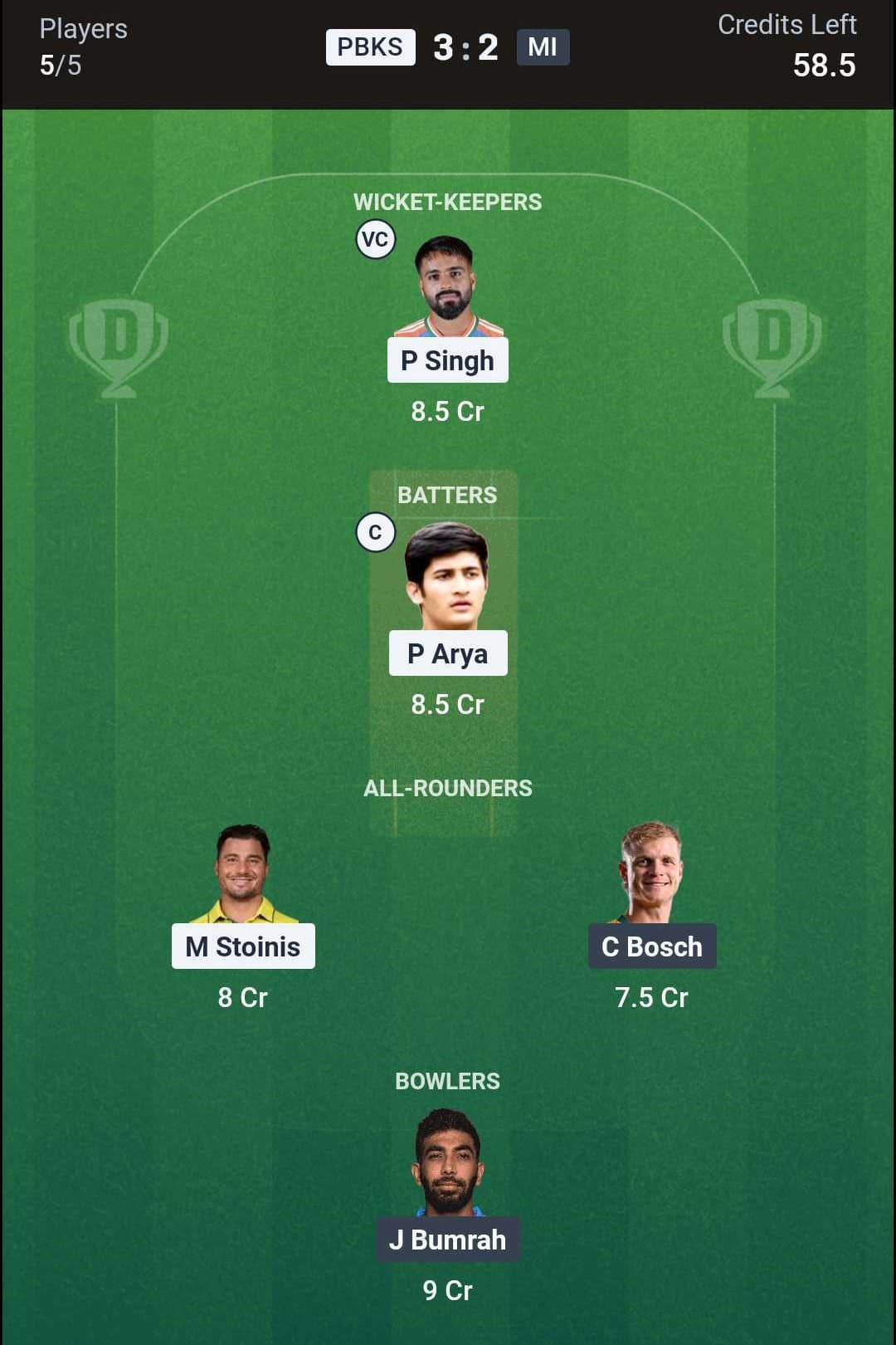 PBKS vs MI Match 58 (2nd Innings) Dream11 Team 2