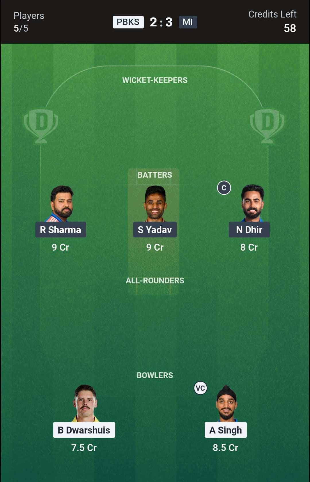 PBKS vs MI Match 58 (2nd Innings) Dream11 Team 3