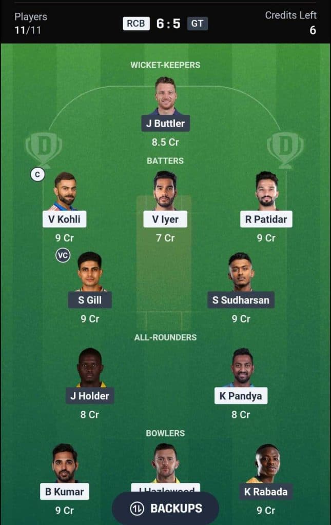 RCB vs GT Final Dream11 Team 3