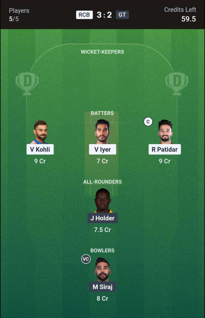 RCB vs GT Qualifier 1 (2nd Innings) Dream11 Team 2 RCB vs GT Qualifier 1 (2nd Innings) Dream11 Team 2