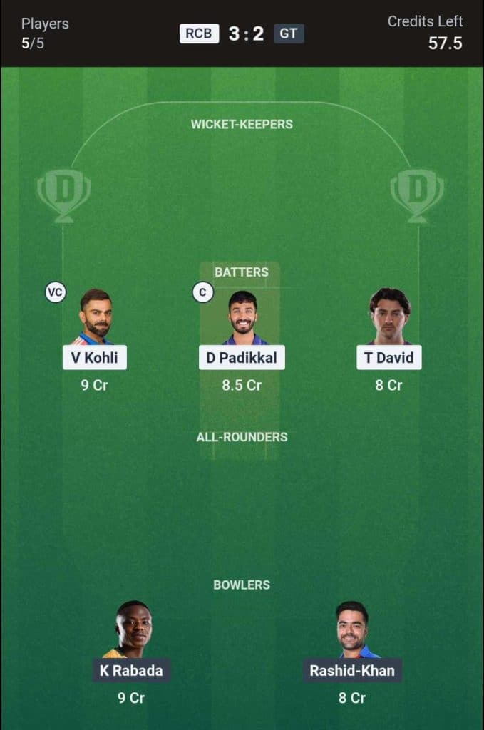 RCB vs GT Qualifier 1 (2nd Innings) Dream11 Team 3 RCB vs GT Qualifier 1 (2nd Innings) Dream11 Team 3