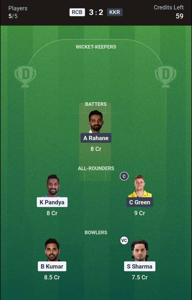 RCB vs KKR Match 57 (2nd Innings) Dream11 Team 1