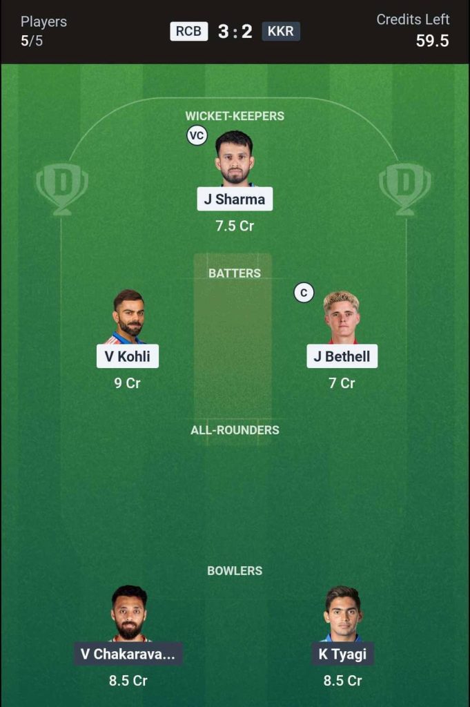 RCB vs KKR Match 57 (2nd Innings) Dream11 Team 3