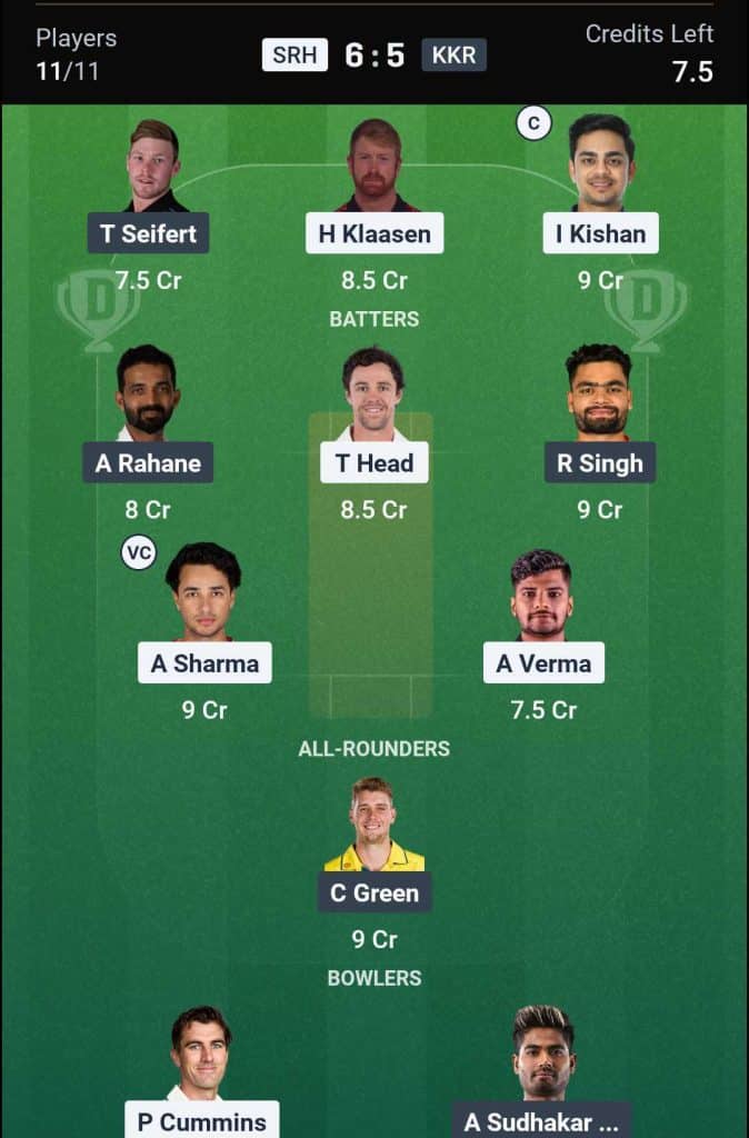 SRH vs KKR IPL 2026 Match 45 Dream11 Team 3