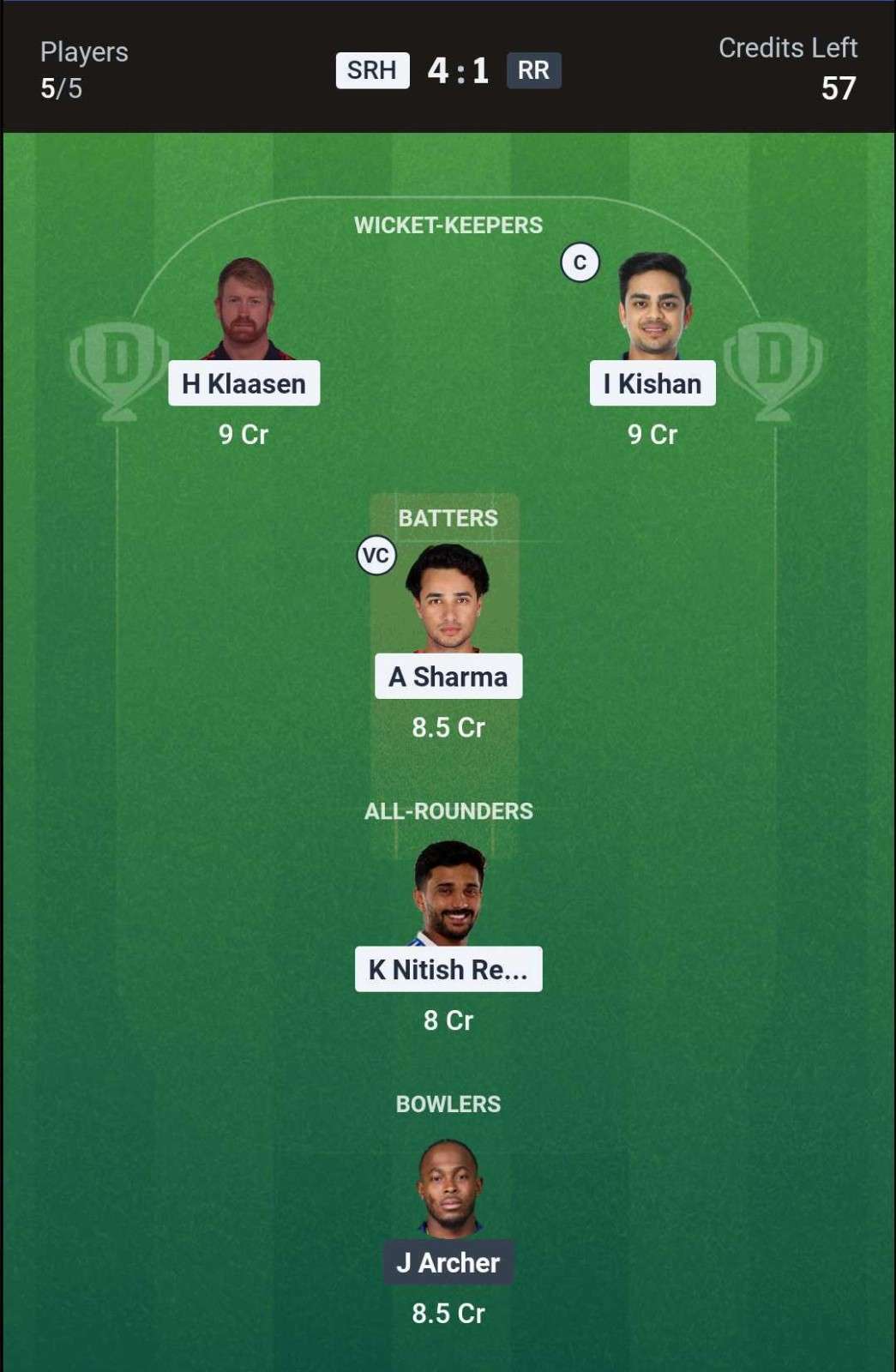 SRH vs RR Eliminator (2nd Innings) Dream11 Team 2 SRH vs RR Eliminator (2nd Innings) Dream11 Team 2