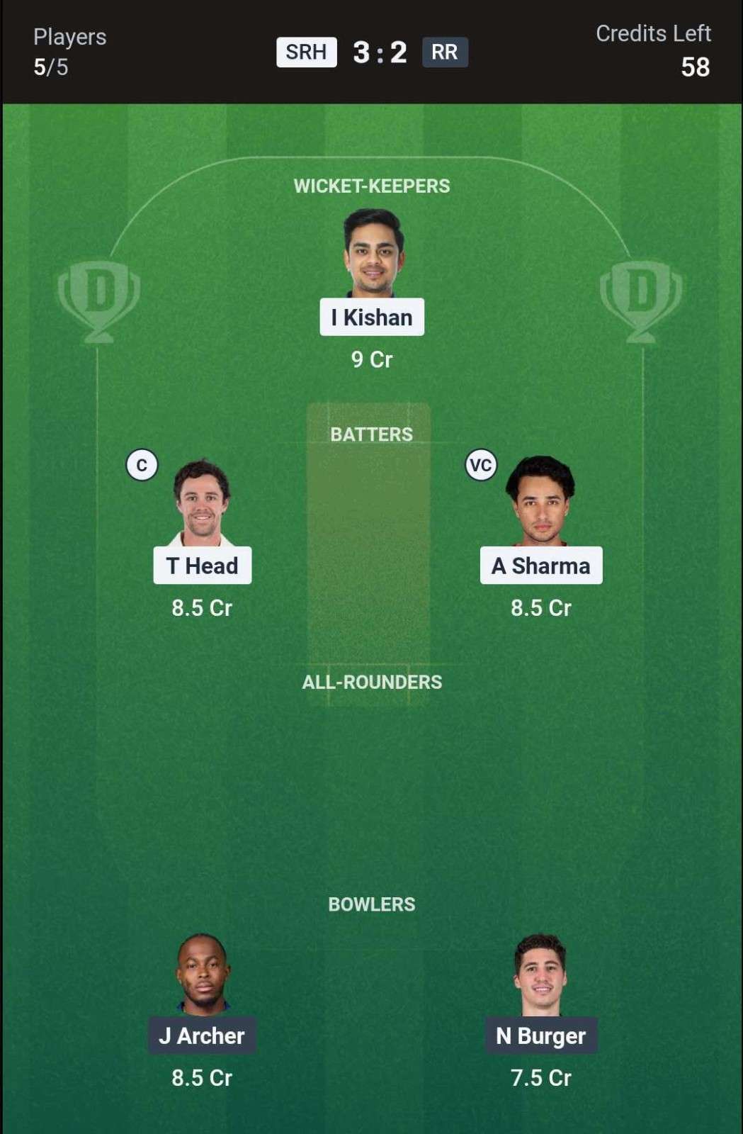 SRH vs RR Eliminator (2nd Innings) Dream11 Team 3 SRH vs RR Eliminator (2nd Innings) Dream11 Team 3