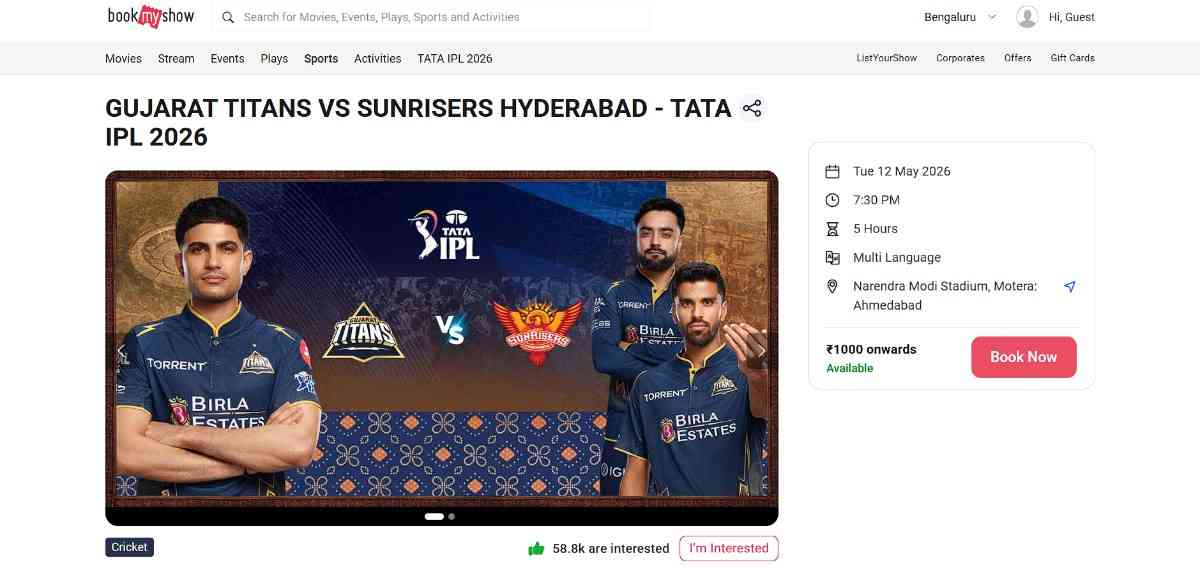 Open the Event Page on BookMyShow