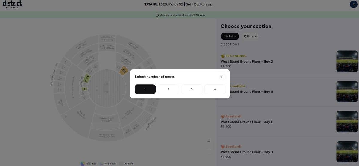 Choose Your Section and Number of Seats Choose Your Section and Number of Seats