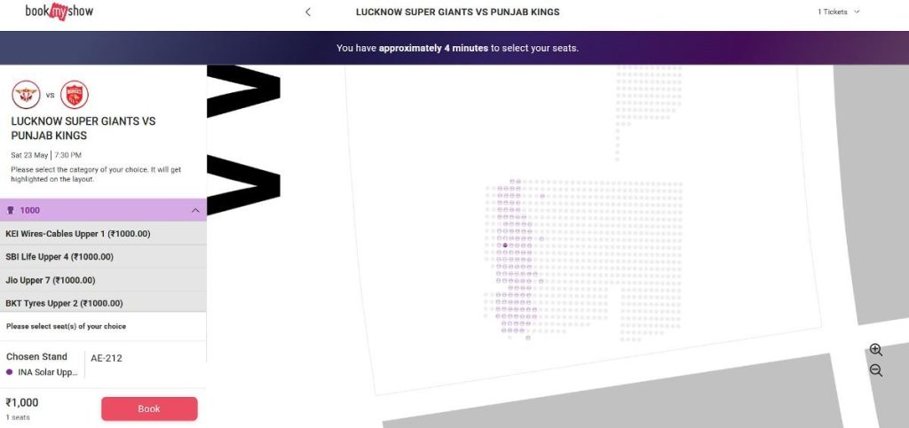 Step 3: LSG vs PBKS IPL 2026 Match 68 Ticket Boking Guide