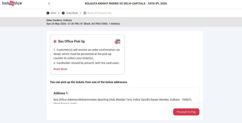 Step 4: KKR vs DC IPL 2026 Match 70 Ticket Booking Guide