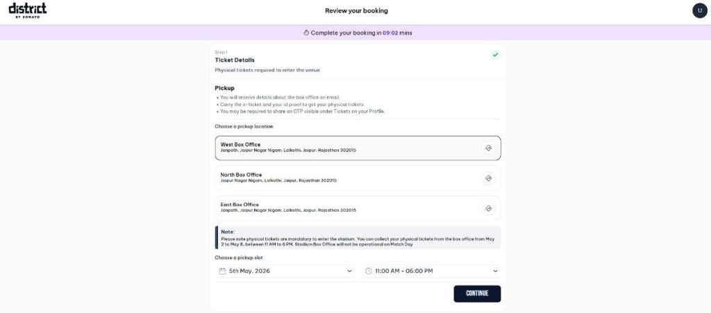 Choose Physical Ticket Pickup Location