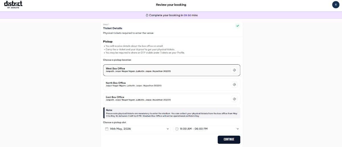Ticket Details and Pick-Up Location 