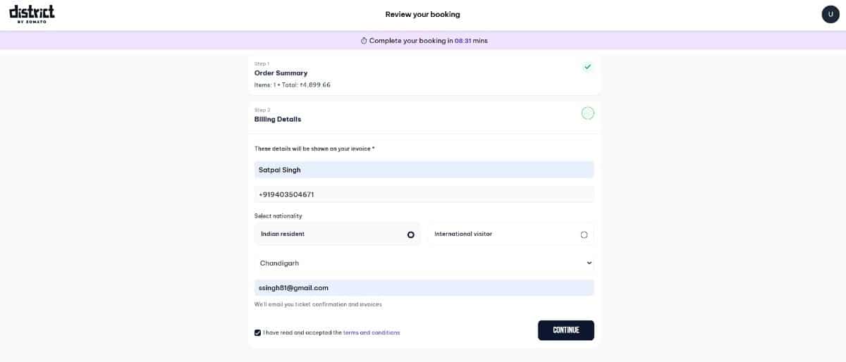 Fill Billing Details & Complete Payment