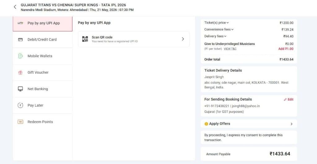 Step 5: GT vs CSK IPL 2026 Match 66 Ticket Booking Guide