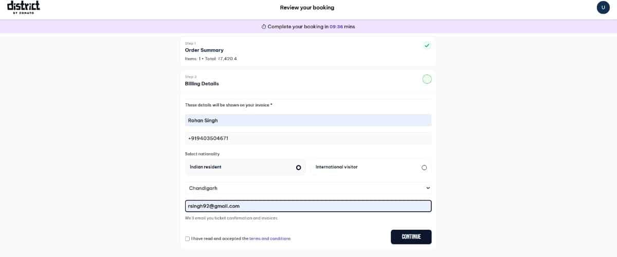 Fill Billing Details and Pay