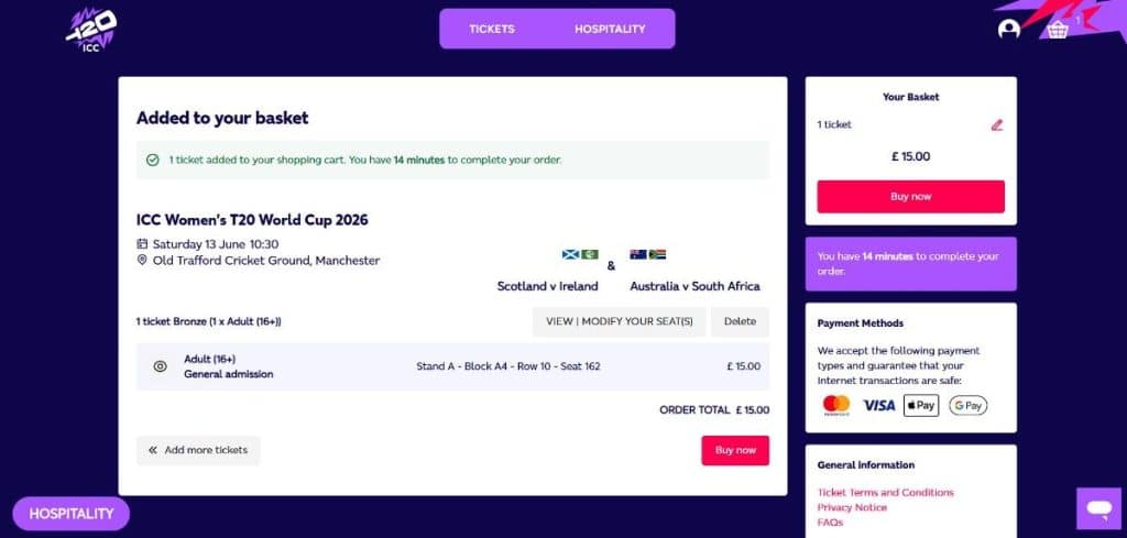 Step4: ICC WT20 WC 2026 Tickets Booking Guide Step4: ICC WT20 WC 2026 Tickets Booking Guide