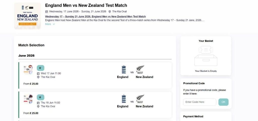 Step 1- ENG vs NZ Ticket Booking Guide