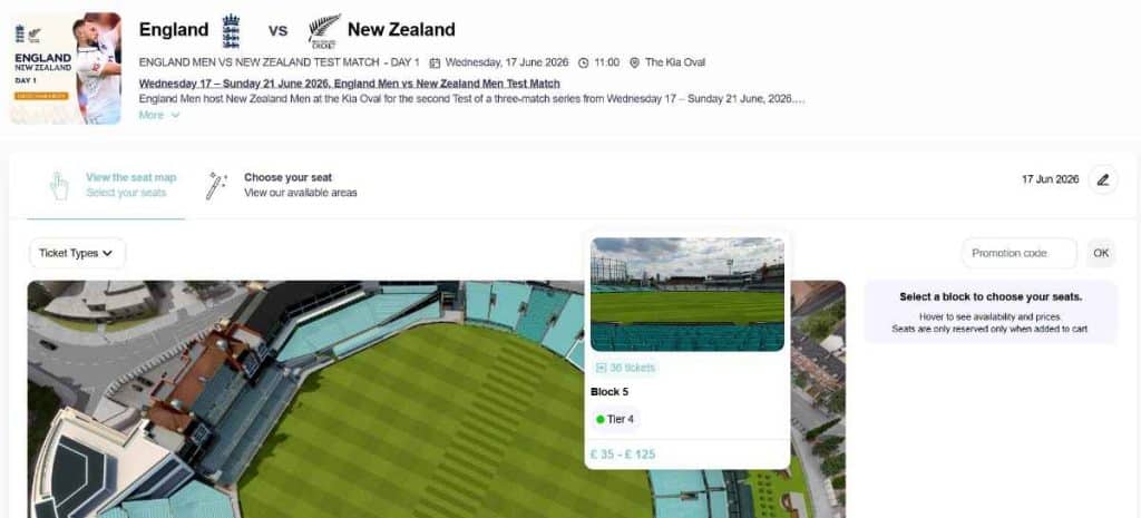 Step 2- ENG vs NZ Ticket Booking Guide