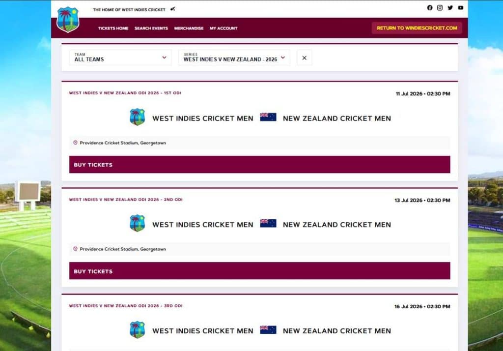 WI vs NZ 2026 Tickets Booking Guide
