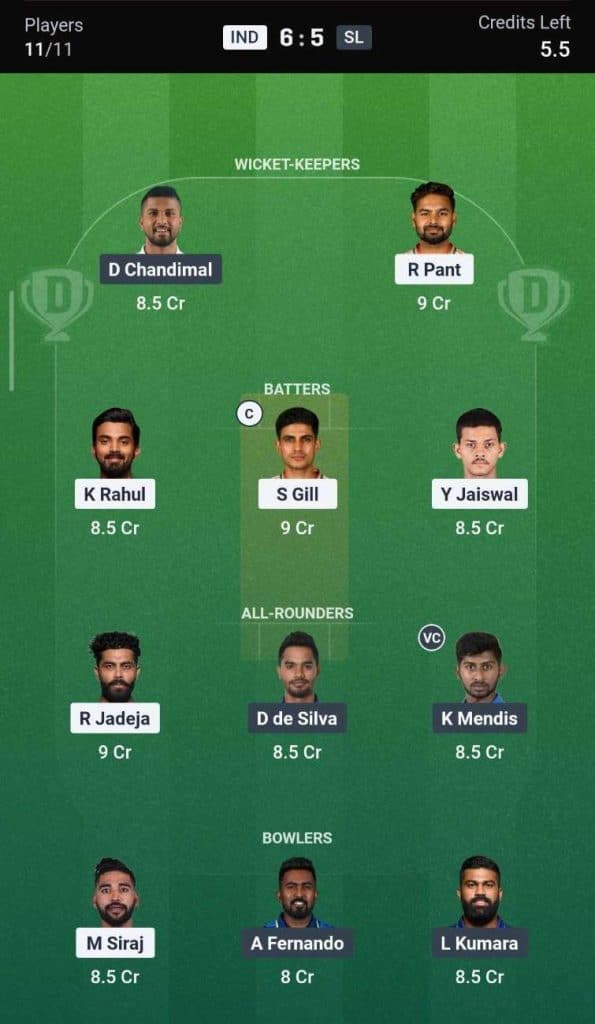 Dream11 Team for SL vs IND 1st Test 2026