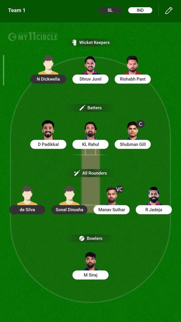 Dream11 Team for SL vs IND 2nd Test 2026 Dream11 Team for SL vs IND 2nd Test 2026